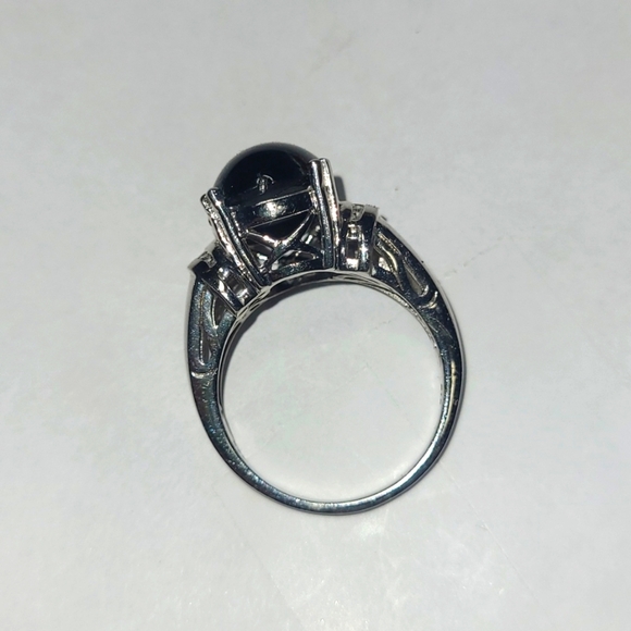 Ring 8 carat Black Tourmaline and Diamond Sterling Silver sz 10 - Picture 4 of 7